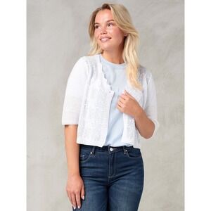 Skovhuus Womens NWOT XL White Organic Cotton Crochet One‎ Button Knit Cardigan